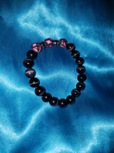 Load image into Gallery viewer, Pink stone and grey cat eye bracelet.
