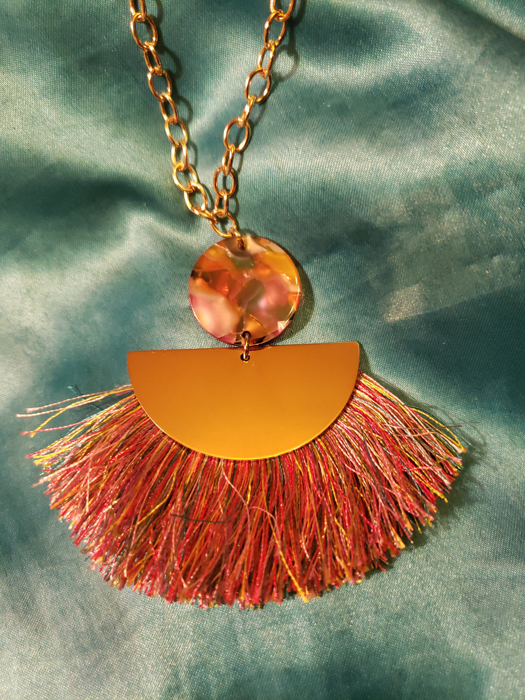 Half circle with fringe pendant necklace