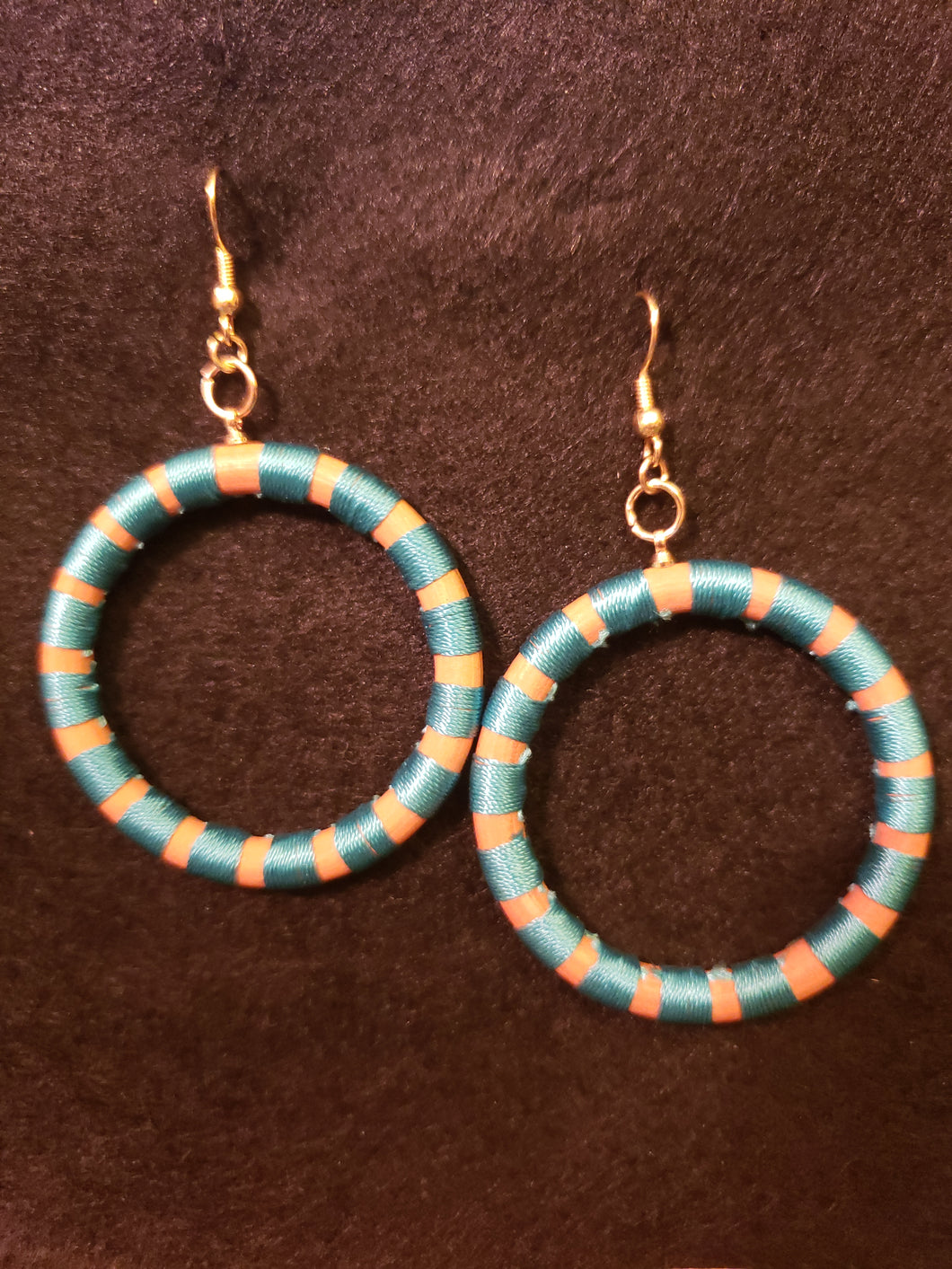 Teal wrapped ring earrings